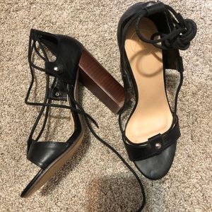 Missguided black block lace up heels